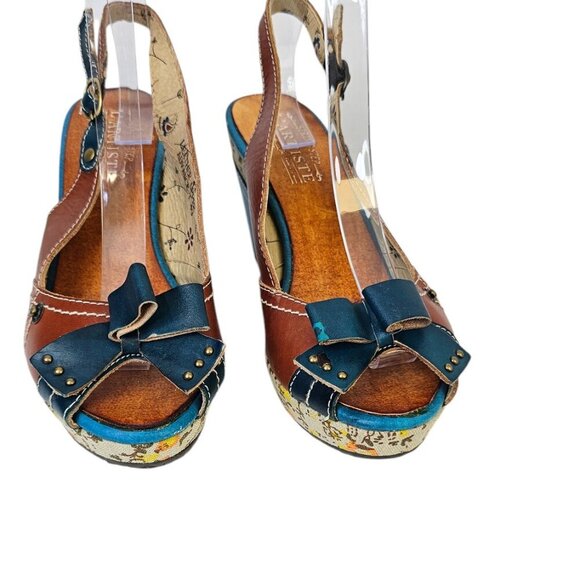 Spring Step L'artiste Womens Leather Floral Detailed Wedges, Sling Back, 40/US 9 - Picture 10 of 11